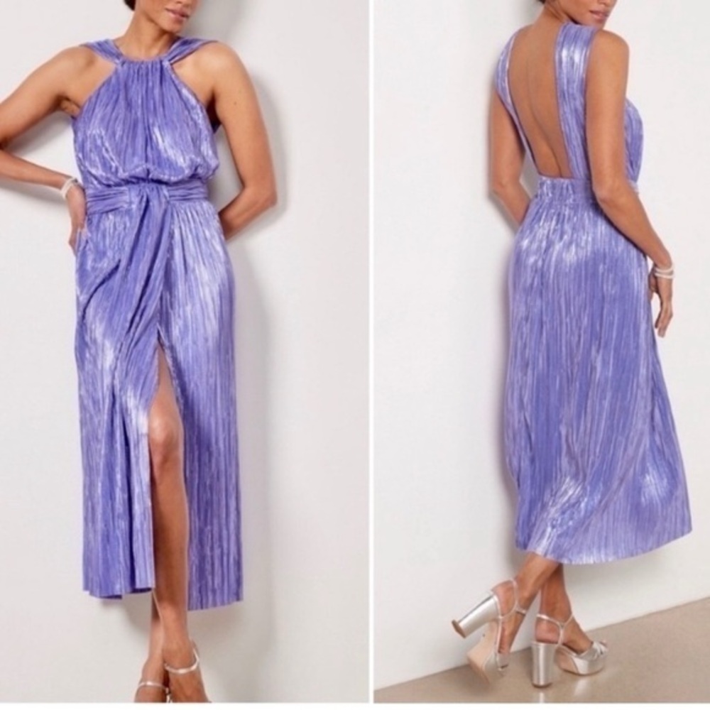 Sabina Musayev Dress Shiraz Maxi Pleated in Metallic Purple
